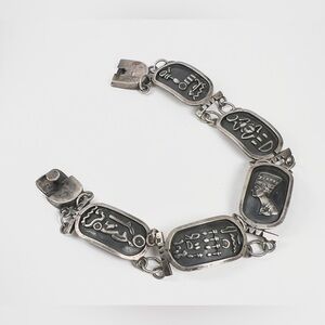 Vintage Silver Egyptian Revival Art Deco Cartouche Bracelet Antique